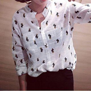 Printed Stand-collar Blouse
