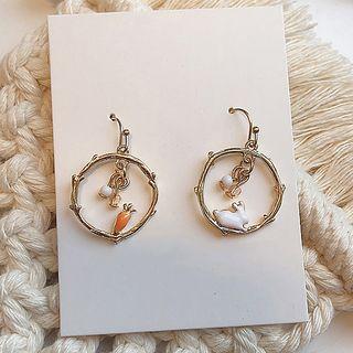 Non-matching Alloy Rabbit & Carrot Hoop Dangle Earring 1 Pair - Gold - One Size