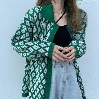 Polo-neck Patterned Cardigan