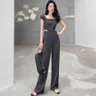 Puff-sleeve Cutout Wide Leg Jumpsuit