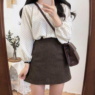 Long-sleeve Dotted Button-up Blouse