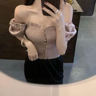 Puff-sleeve Blouse Purplish Pink - One Size