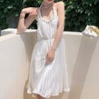 Halter Neck Midi A-line Pleated Dress