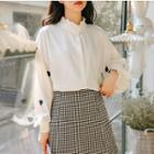 Long-sleeve Frill Trim Heart Printed Chiffon Buttoned Top