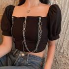 Puff-sleeve Chained Blouse