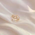 Faux Pearl Layered Alloy Open Ring 1 Piece - Gold - One Size