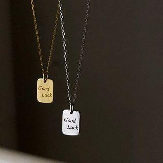 925 Sterling Silver Good Luck Lettering Tag Pendant Necklace