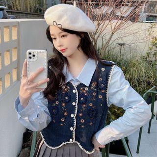 Sleeveless Floral Knit Vest / Blouse