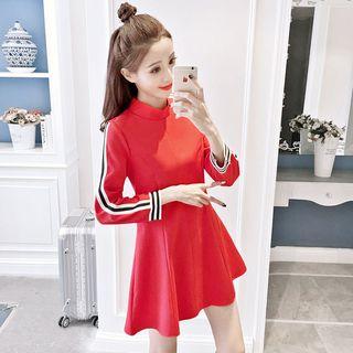 Ribbon Trim Long-sleeve A-line Dress