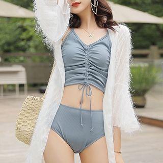Set: Drawstring Tankini + Cover-up + Lace Swim Shorts
