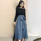 A-line Midi Skirt Black & Blue - One Size