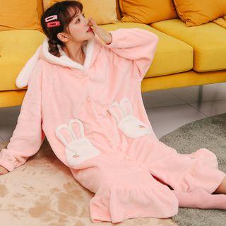 Coral Fleece Rabbit Ear Hooded Robe
