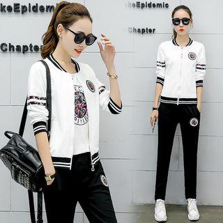 Set: Print Short-sleeve T-shirt + Sweatpants + Baseball Jacket