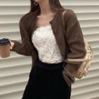 Lace Camisole Top / Ribbed Cardigan / Velvet Wide Leg Pants