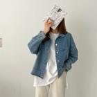 Fray-hem Kangaroo Denim Jacket Blue - One Size