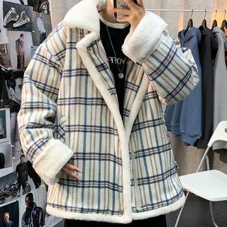 Fluffy Panel Plaid Jacket