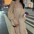 Long-sleeve Glitter Mesh A-line Dress