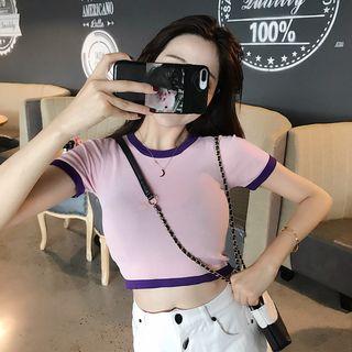 Contrast Trim Cropped Short Sleeve T-shirt