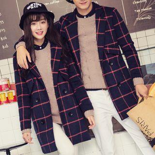Couple Matching Check Double-breasted Coat