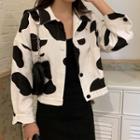 Cow Print Button-up Jacket White & Black - One Size