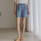 Invert-pleat A-line Denim Shorts