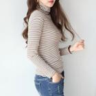 High-neck Striped Brushed-fleece Top