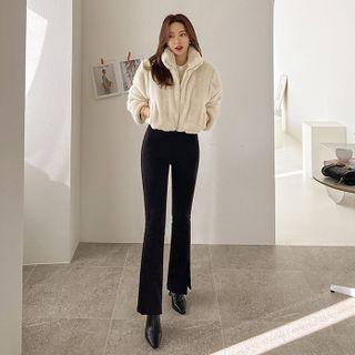 High-neck Cropped Faux-fur Jacket