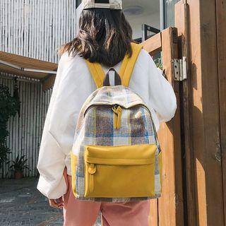 Plaid Panel Linen Backpack