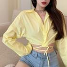 Long-sleeve Lace-up Blouse Yellow - One Size