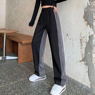 Two Tone Wide-leg Pants Black & Gray - One Size