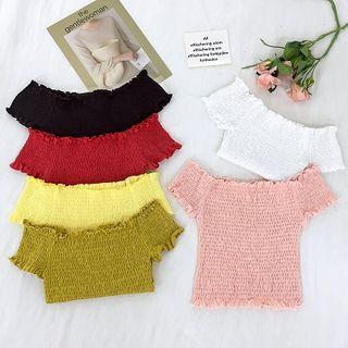 Shirred Off-shoulder Short-sleeve T-shirt