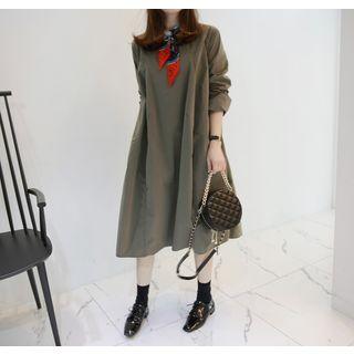 Round-neck Pintuck Midi Empire Dress