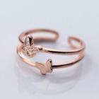 925 Sterling Silver Rhinestone Butterfly Layered Open Ring S925 Silver Ring - Rose Gold - One Size