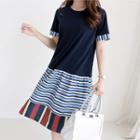Round-neck Stripe-panel T-shirt Dress
