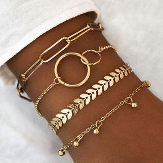 Set Of 4: Alloy Bracelet Gold - One Size