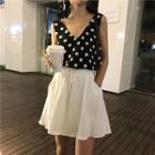 Polka Dot V-neck Tank Top / Drawstring Waist Culottes