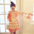 Long-sleeve Printed V-neck Dress
