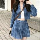 Houndstooth Cropped Blazer / Houndstooth Skirt