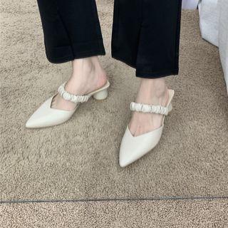 Low-heel Pointy-toe Faux-leather Slide Sandals