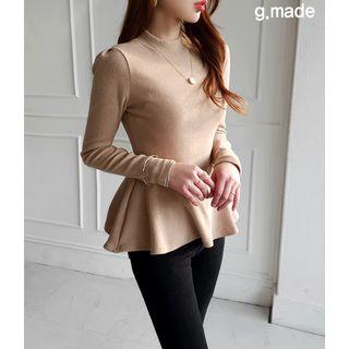 Crew-neck Slim-fit Peplum T-shirt