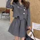 Woolen Button Jacket / Mini A-line Skirt
