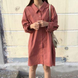 Plain Shirt Dress Dark Pink - One Size