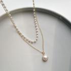 Faux Pearl Layered Necklace 1 Pc - Faux Pearl Layered Necklace - Gold - One Size