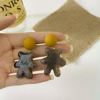 Bear Drop Earring 01 - Bear - Brown - One Size