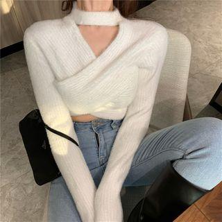 Long-sleeve Plain Knit Crop Top