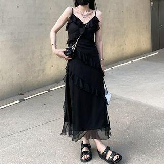 Spaghetti Strap Ruffle Maxi Dress