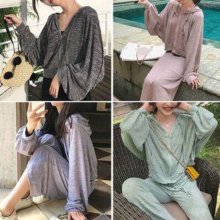 Hooded Jacket / Drawstring Wide Leg Pants / Midi A-line Skirt / Set