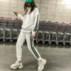 Set: Contrast-trim Oversized Sweatshirt + Sweatpants