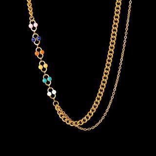Beaded Layered Chain Necklace Sn1770 - Type C - Gold - One Size