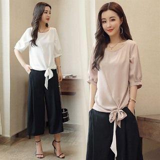 Set: Tie-front Top + Cropped Pants